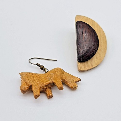 Asymmetrical wooden earring - wooden,