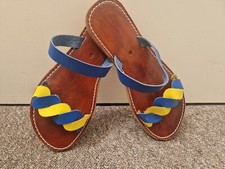 Moroccan leather sandals handmade size UK7 ( 41) BLUE & YELLOW new