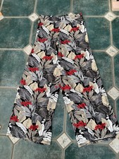 Tu sainsbury uk 10 wide leg jersey trousers black red floral beige vgc
