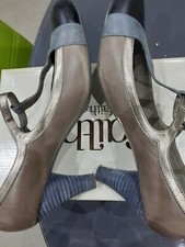 FAITH T BAR COURT SHOES TAUPE BLUE SIZE 7