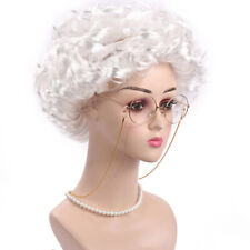 Womens Grey Curly Granny Wig + Glasses For Old Lady Grandma Fancy Dress Costume