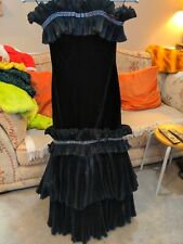 YVE London Stunning Bardot Black Velvet Corset Diamante Pleated Skirt Size 8