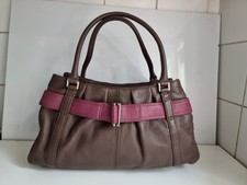TOMMY & KATE DESIGNER WOMENS BROWN PINK LEATHER SATCHEL TOTE TOP HANDLE HANDBAG