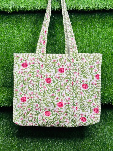 White pink cotton handbag - pink,