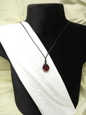 Swarovski Necklace Red Bordeaux Garnet Pendant Black Cord Genuine Signed
