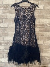 Lipsy Size 8 Vip Black Dress Lace , Feathers Loads Of Detail Backless