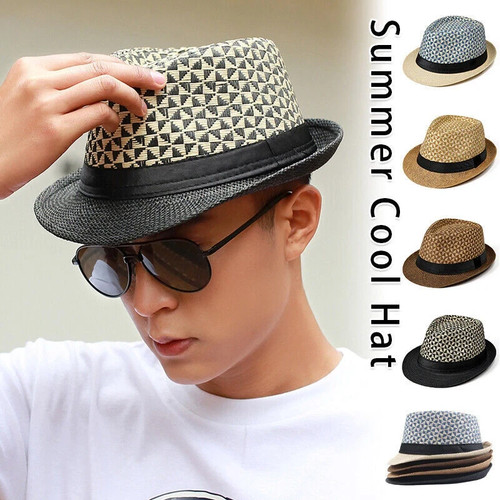 Mens straw fedora hat trilby - straw,