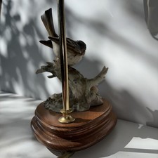 Table lamp with glass shade and bird figurines by G. Armani
