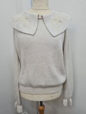 Zara Knit Jumper Floral Embroidered Large Collar Size Eur M/L 