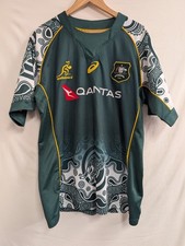 Mens QANTAS AUSTRALIAN RUGBY WALLABIES Green Shirt UK 2XL CG M29 