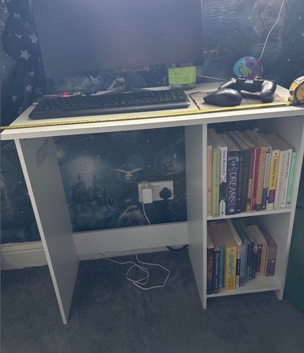 White mdf desk with - desk, shelves