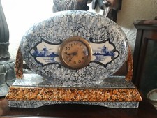 Stunning ART DECO MANTEL CLOCK Ceramic Decor False Marble Delf 