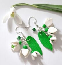 Snowdrop earrings handmade clay Imbolc spring awakening jewellery