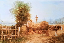 .. HEAVY HORSE AND CART * LOADING SHEAVES * PRINT OF A PAINTING BY BENINGFIELD