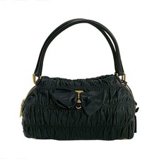 PRADA Prada logo hardware ribbon motif leather gathered handbag/semi-shoulder ba