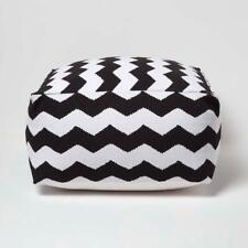 Black and White Square Cube Pouffe Chevron Style with Filling - 60 x 60 x 30 cm