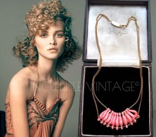 Vintage WILMA SPAGLI Designer Necklace Faux Salmon Coral ITALY 1970s Deco Gift