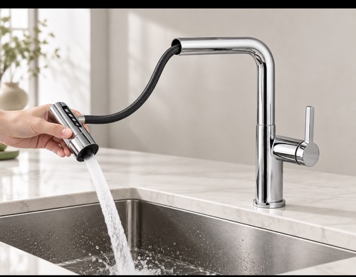 Chrome pull out kitchen sink - out,