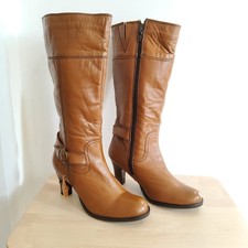 BHS Leather Boots, Brown Genuine Leather High Boots, Zip Closure, Size UK4, EU37