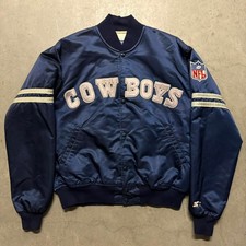 Vintage 90s Starter Dallas Cowboys Quilted Satin Bomber Jacket L NFL USA