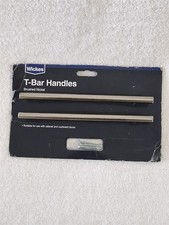 Wickes 2 Pack T Bar Cupboard Doors Handle 220mm with screws Brushed Nickel