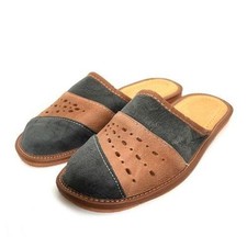 Mens Leather Slippers Mules Brown & Gray Size 6 7 8 9 10 11 12Flip Flop Sandals