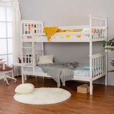 Single Triple Bunk Bed With Ladder, Kids Twin Sleeper, Solid Pine Wood Frame