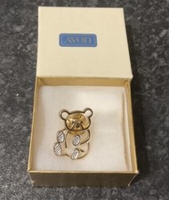 Preloved Gold Silver Tone Open Teddy Bear Avon Vintage Pin Badge 2cm, Boxed Gift