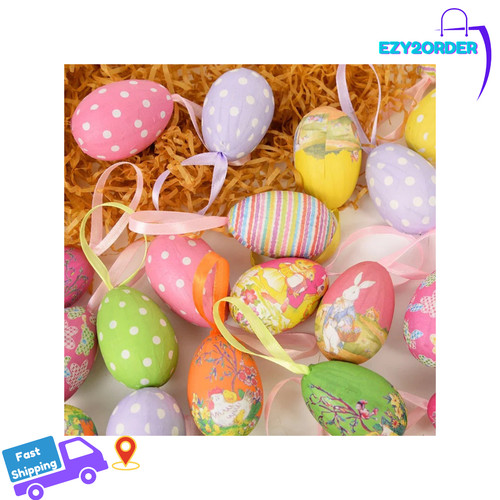 12pcs foam easter eggs - easter, hanging