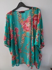 VIBRANT TEAL FLORAL SILKY KIMONO JACKET - ZANZEA  COLLECTION - XL