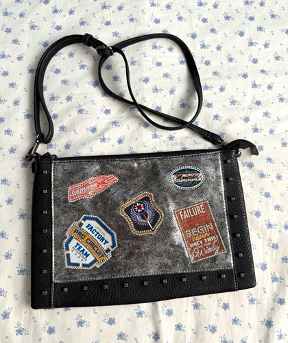Black grey faux leather - black/grey,