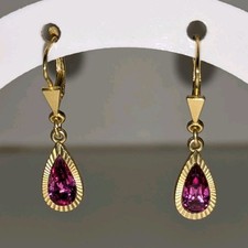 VINTAGE SIGNED FRANZ BREUNING LEVER BACK ROLLED GOLD PINK CRYSTAL DROP EARRINGS 