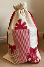 REUSABLE HANDMADE APPLIQUÉD FABRIC SANTA SACK XL GIFT BAG