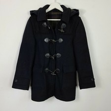 Vintage Virgin Wool & Cashmere Duffle Coat Size S Toggle Navy Tweed Tartan Lined