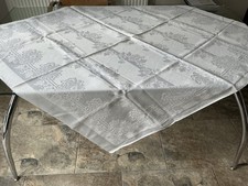 Vintage Damask White Tablecloth 48” x 52” - Used no flaws