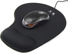 BLACK ANTI-SLIP MOUSE MAT PAD WITH GEL WRIST SUPPORT PC & LAPTOP ~UK SELLER~