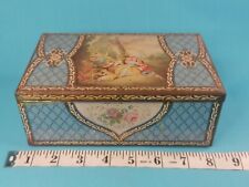 Vintage MacFarlane Lang Biscuit tin Floral romantic blue tin Storage Box. 