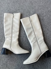 Cream Knee High Heeled Boots