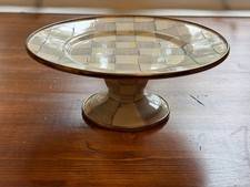Mackenzie Childs Sterling Check Enamel Mini Pedestal Platter New