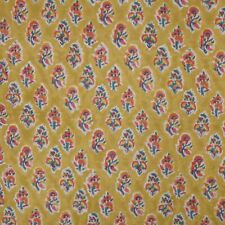 Indian Hand Block Print Mustard Pink Floral Print 100% Cotton Women Dress Fabric
