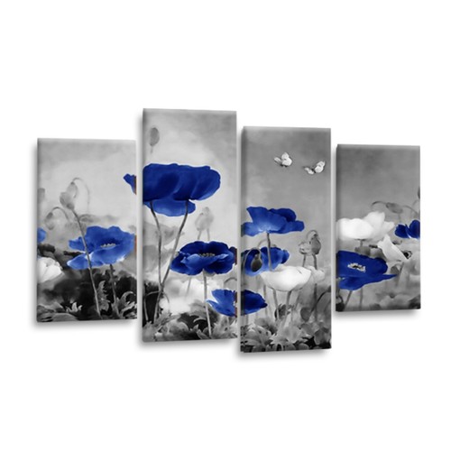 Floral wall art blue - blue, grey