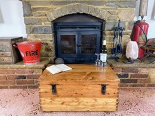 Old Antique Pine Chest, Vintage Wooden Storage Trunk, Blanket Box, Coffee Table.