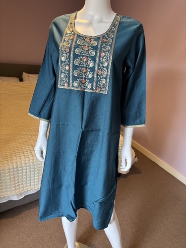 Teal silk embroidered kurta - teal,
