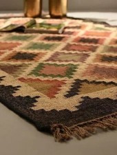 Vintage Handmade Rug Wool Jute