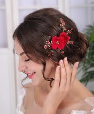 Girls Bridesmaids Red Comb Flower  Hair Accessory Headband Headdress Xmas