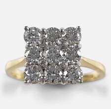 18K Gold 1.2 carat Diamond Ring Stunning Size S Unusual Cluster Modern Exquisite