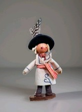 VINTAGE GROMADA POLISH WOODEN PEG DOLL BOY WITH FEATHER IN HAT