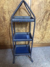 Art Deco Three Tier Cake/Sandwich Stand: Blue and Gold: Glass Shelves 