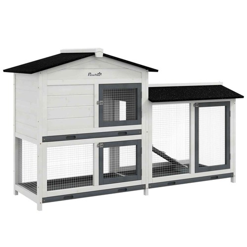 White wooden rabbit hutch - wooden,