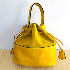 Borse in Pelle Yellow Italian Leather & Suede Bucket Bag Handbag Shoulder Strap